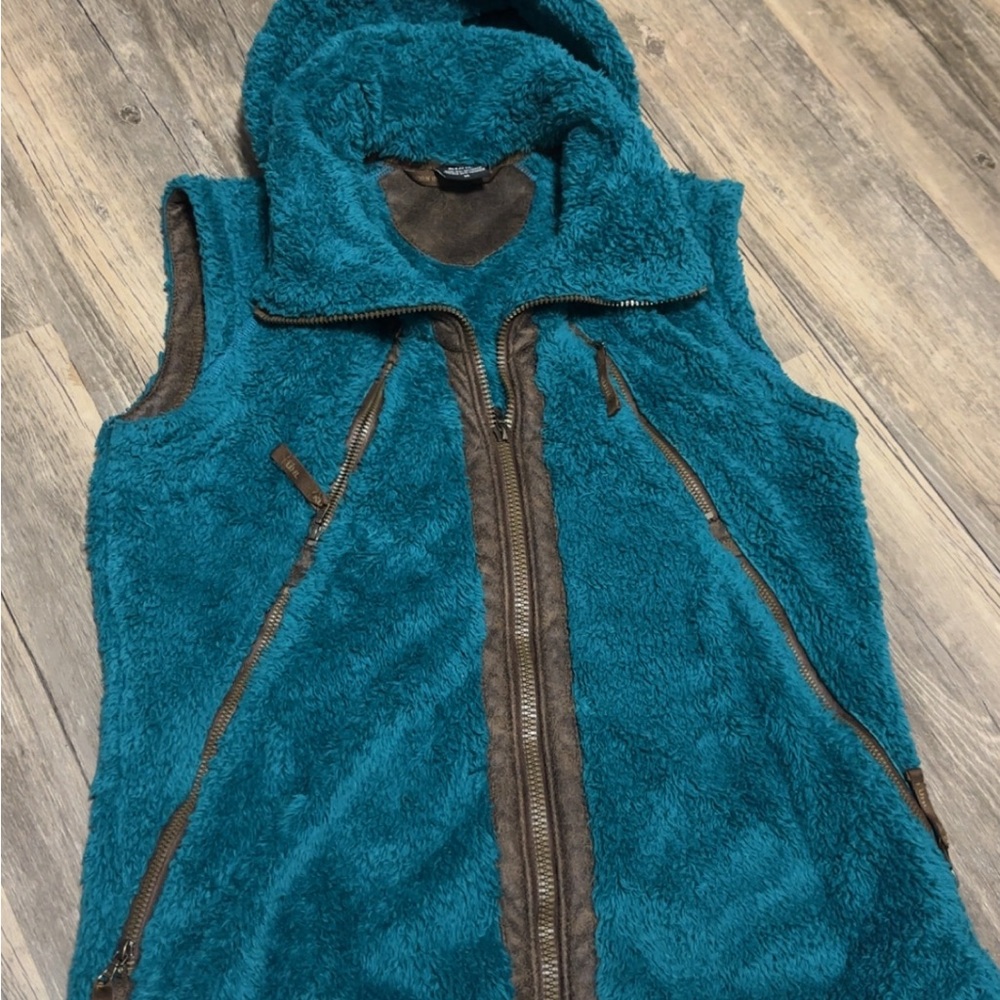 Teal Fleece Vest with Hood
